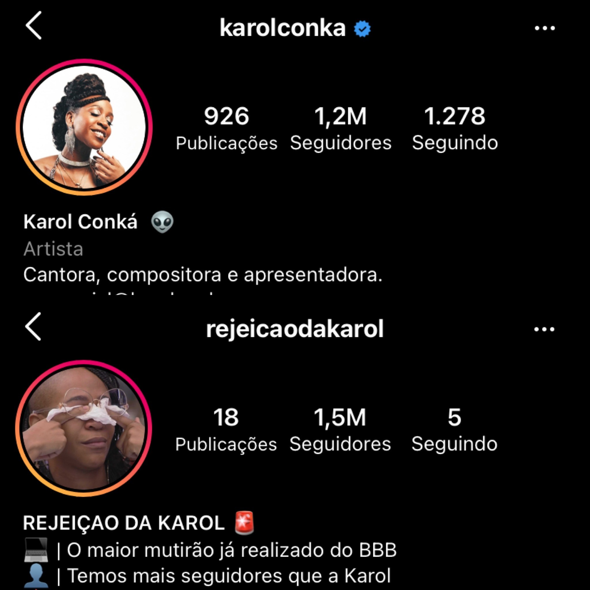 Perfil pela rejeição de Karol Conká possui mais seguidores que sua conta oficial (Foto: Instagram)