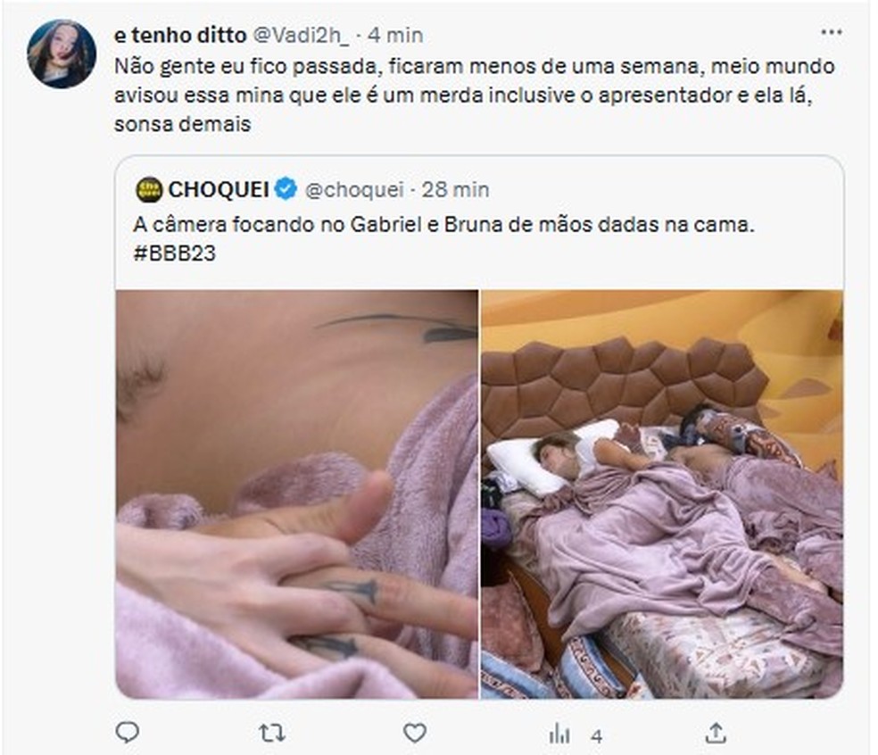 Internautas opinam sobre rela&ccedil;&atilde;o de Bruna e Gabriel &mdash; Foto: Reprodu&ccedil;&atilde;o/Twitter
