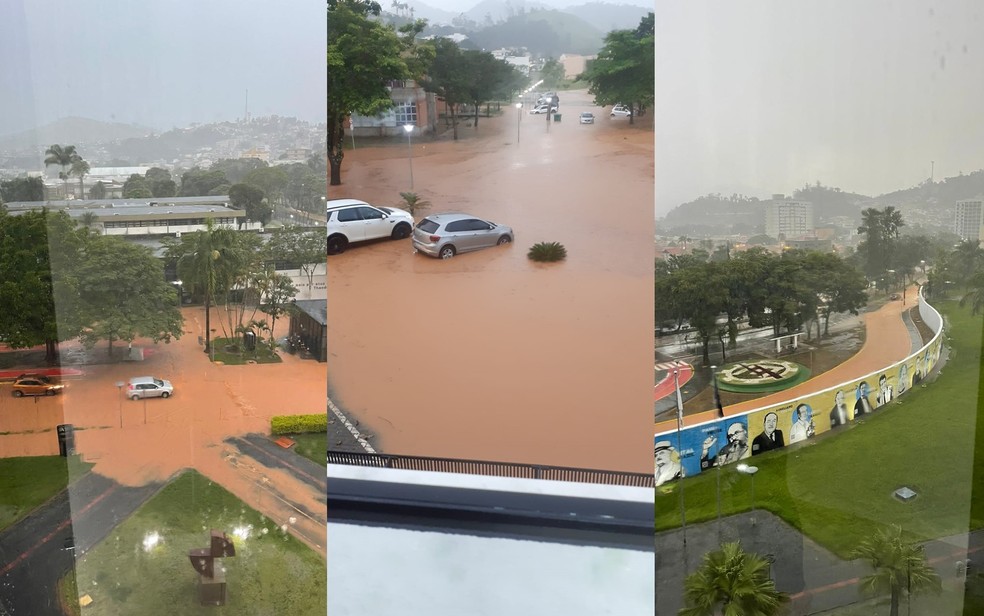 Forte chuva alaga ruas, inunda casas e até salas da Universidade Federal em Itajubá — Foto: Reprodução / Redes Sociais