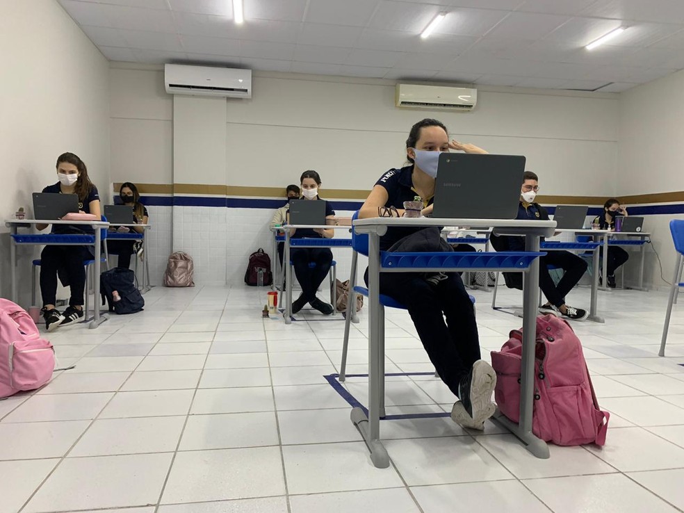Alunos dizem se sentir seguros no ambiente escolar com o retorno das aulas presenciais em Natal — Foto: Anna Alyne Cunha/Inter TV Cabugi