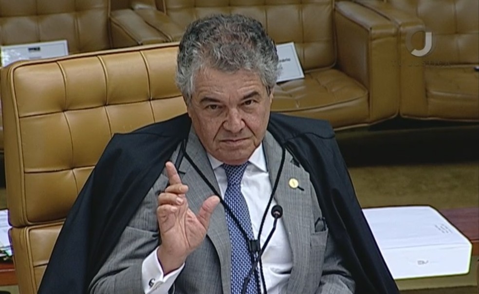 O ministro Marco AurÃ©lio Mello durante sessÃ£o no plenÃ¡rio do Supremo Tribunal Federal â Foto: ReproduÃ§Ã£o