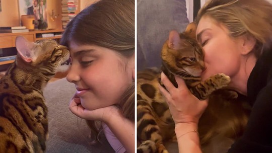 Grazi Massafera e a filha têm momento de carinho com gatinho da família; vídeo