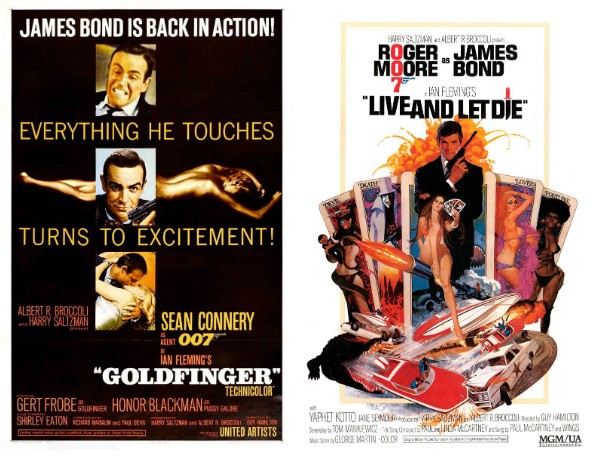 Pôsteres de dois dos filmes de '007' dirigido por Guy Hamilton (Foto: Reprodução)