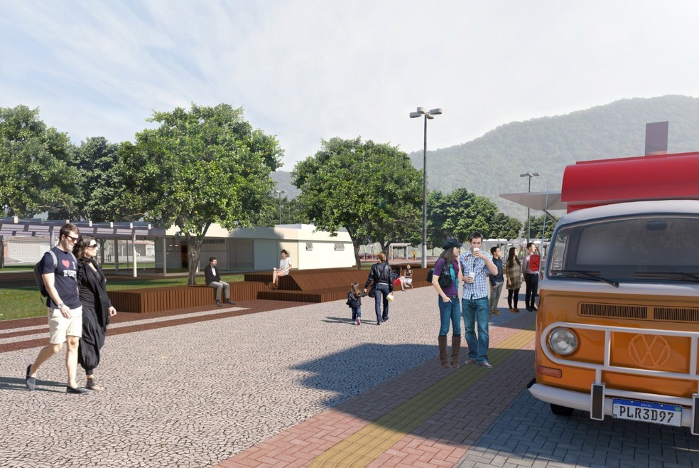 Praça Carlos Gomes, em Praia Grande, abrigará espaço para food truck — Foto: Divulgação/Prefeitura de Praia Grande