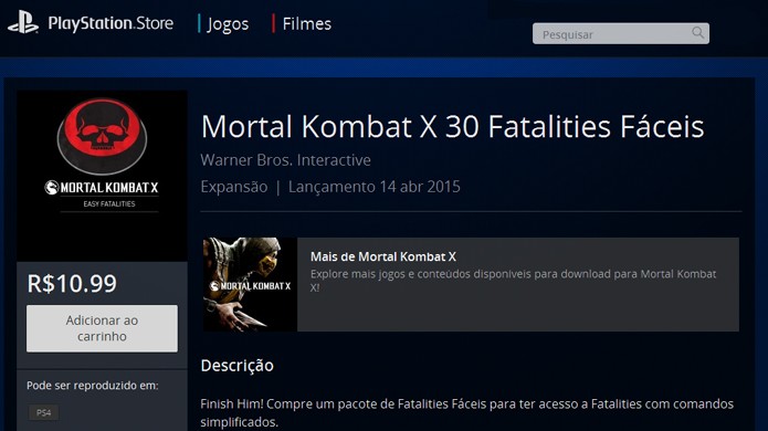 Fatalities f?ceis de Mortal Kombat X custam de R$ 2,49 a R$ 10,99 (Foto: Reprodu??o/Rafael Monteiro)