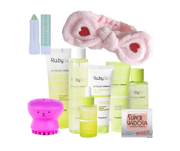 O kit de skincare Ruby Rose foi especialmente desenvolvido para proteger a pele contra poluição (Foto: Reprodução/Amazon)
