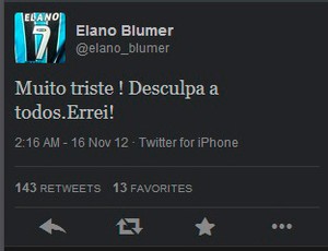 Elano se desculpa no twitter (Foto: Reprodução/Twitter)