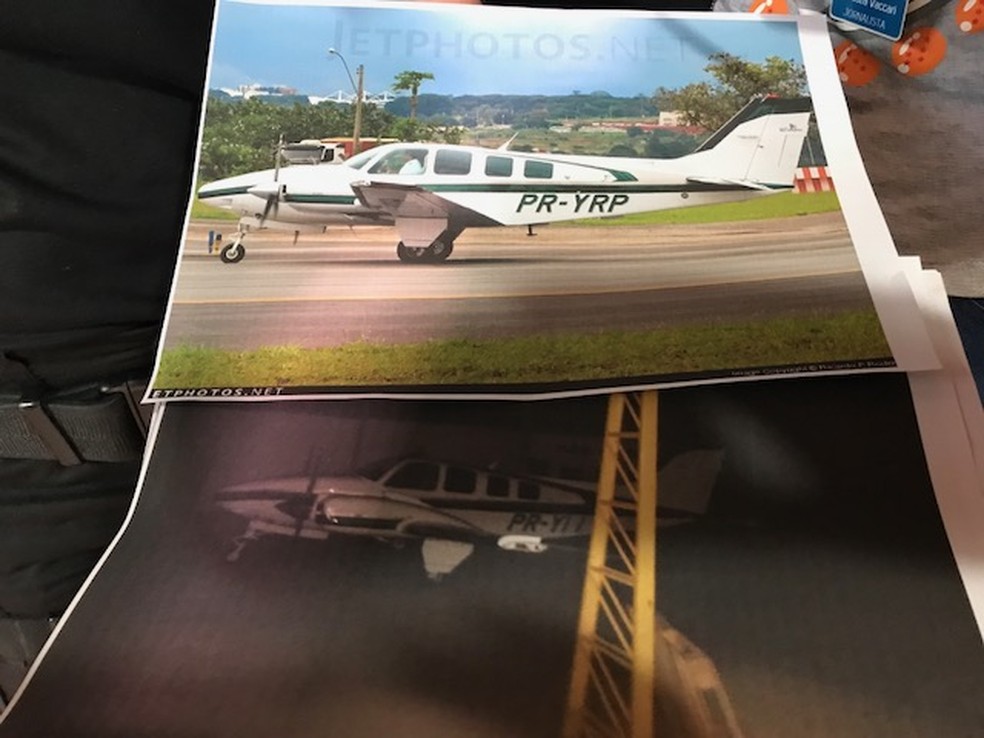 Foto debaixo tirada no hangar em S&atilde;o Gabriel do Oeste (Foto: Juliene Katayama/G1 MS)