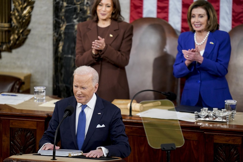 Biden em discurso no Congresso — Foto: Jabin Botsford/ Pool via AP