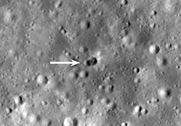 Cratera dupla identificada pela NASA na Lua (Foto: Reprodução/NASA/GSFC/Arizona State University)