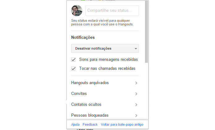 Hangouts vai permitir que usuários customizem mensagens de status (foto: Reprodução/Gmail)