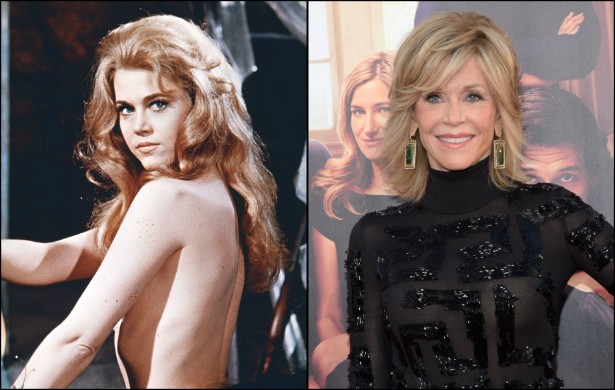 Jane Fonda como a sexy 'Barbarella' (1968), quando tinha 30 anos, e hoje, aos 76. (Foto: Divulgação e Getty Images)