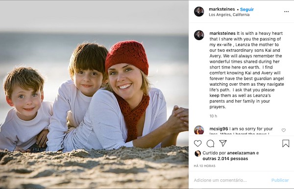 O post do jornalista Mark Steines, ex-marido da ex-Miss America Leanza Cornett, lamentando a morte da mãe de seus filhos (Foto: Instagram)