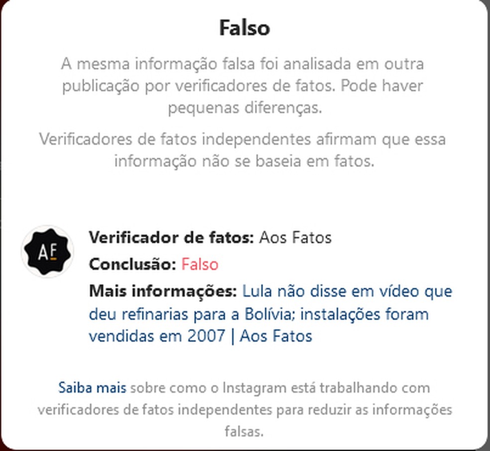 Selo de informação falsa na conta de Carlos Bolsonaro — Foto: Reprodução