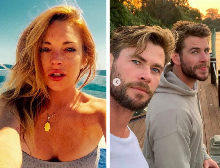 Lindsay Lohan e a foto dos irmãos Liam Hemsworth e Chris Hemsworth que recebeu o comentário da atriz (Foto: Instagram)
