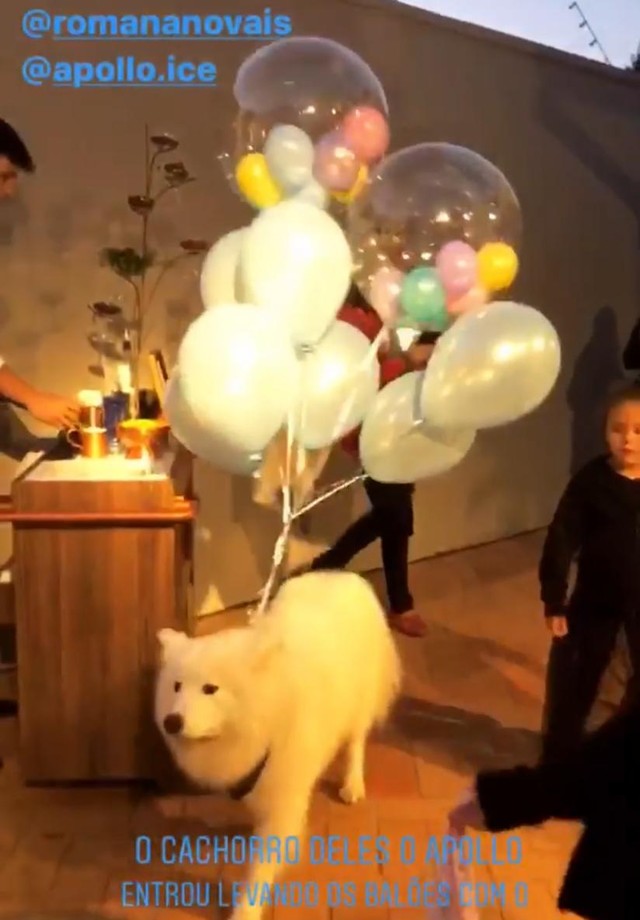 Romana Novais e Alok fazem cha revelação e Aplo entra com os balões (Foto: Reprodução/Instagram)
