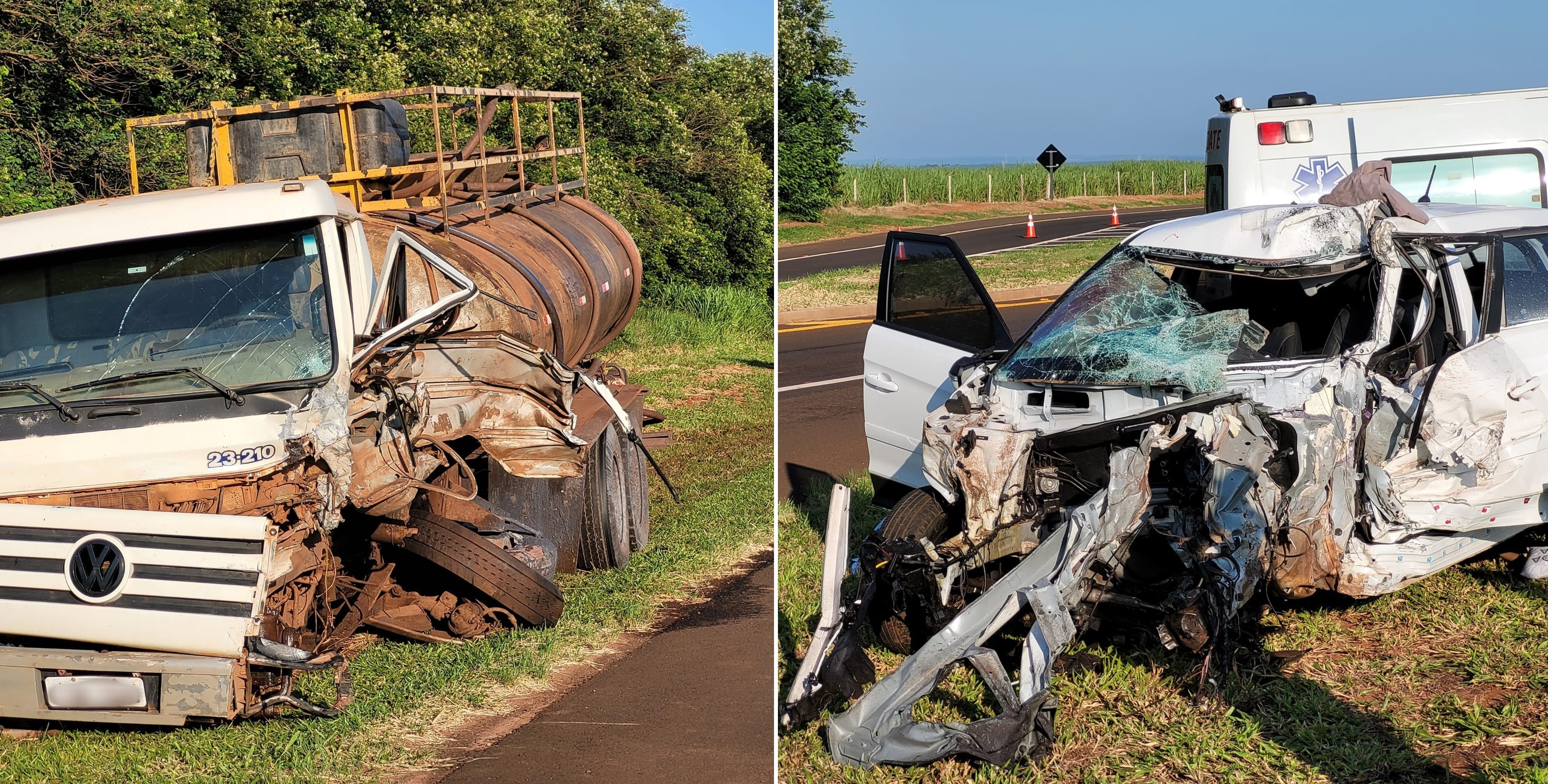 Acidente entre carro e caminhão deixa motorista morto e caminhoneiro ferido em rodovia