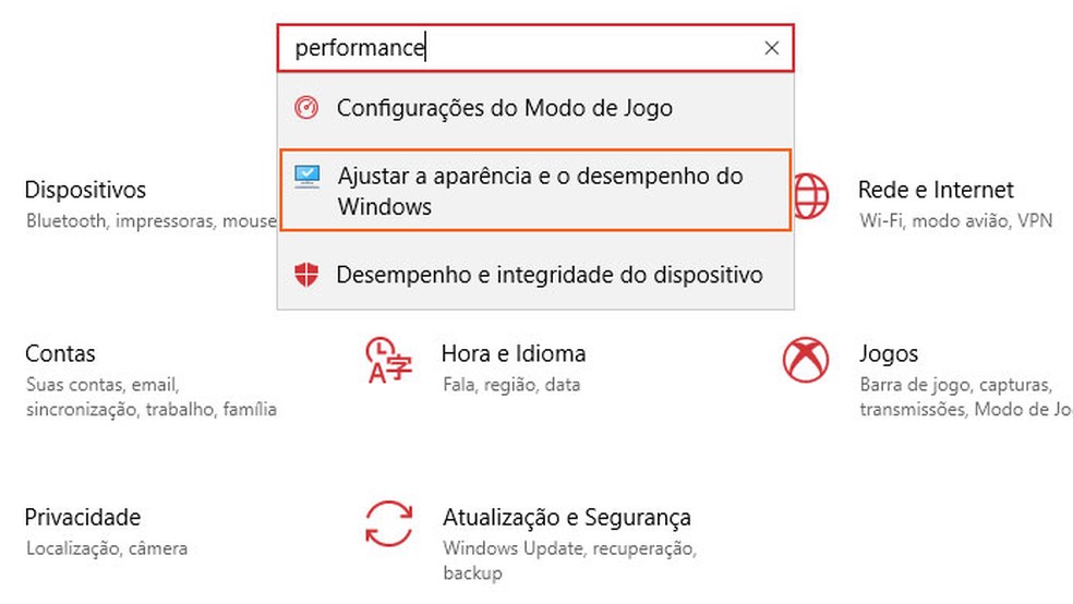 Abra o menu "Ajustar a aparência e o desempenho do Windows" — Foto: Reprodução/Tais Carvalho