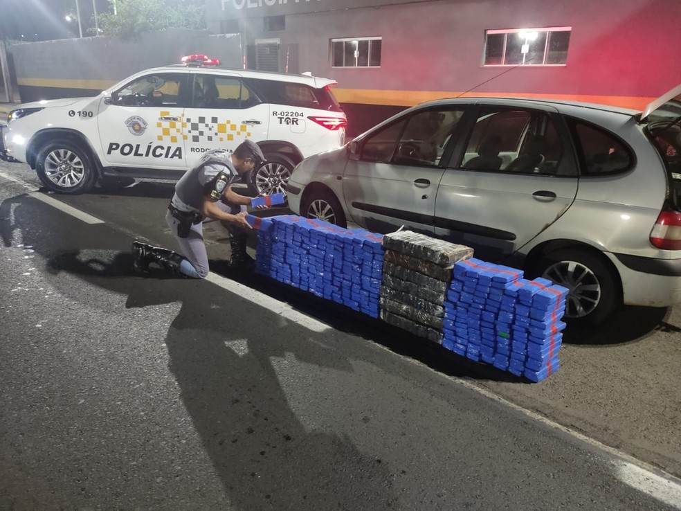 Droga foi localizada durante abordagem a carro com placas de Minas Gerais — Foto: Polícia Rodoviária