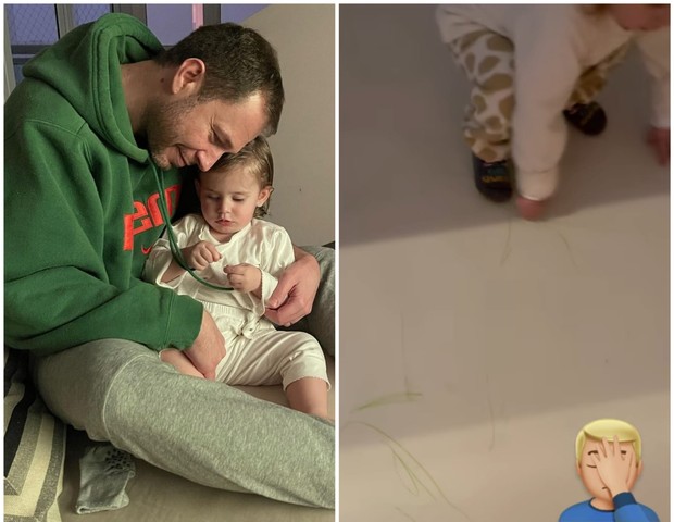 Tiago Leifert grava filha rabiscando o chão de casa com giz de cera (Foto: Divulgação)