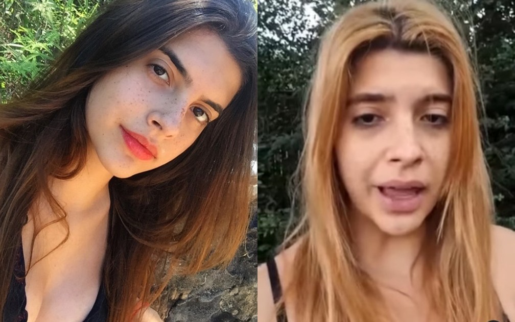 A jovem Letícia Maia Alvarenga, de 21 anos, de Perdões (MG), em imagens de antes e agora após vídeo divulgado — Foto: Reprodução / Redes Sociais