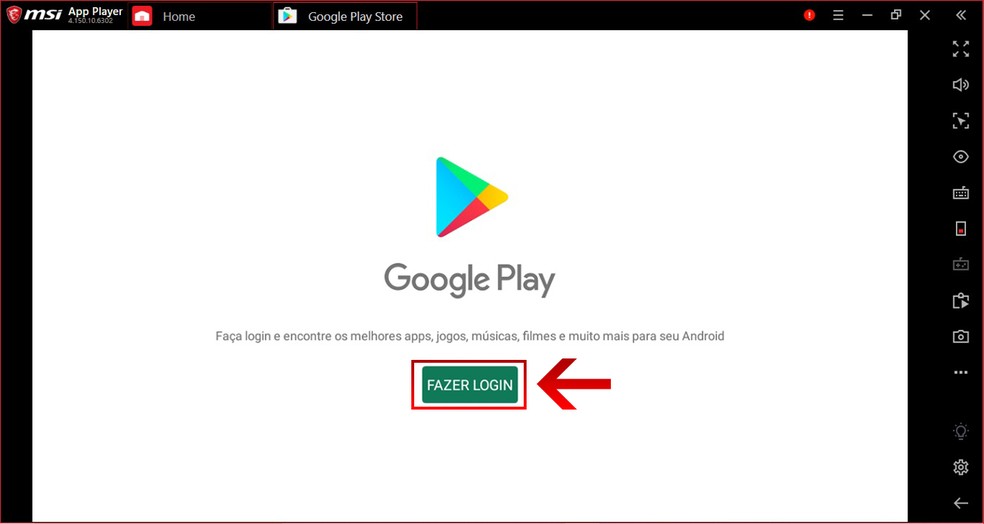 Clique em "Fazer login" para entrar na Google Play  — Foto: Reprodução/Leandro Eduardo