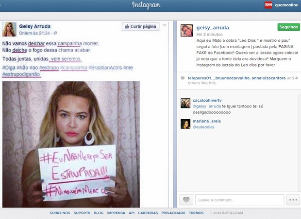 Geisy Arruda mostra print screen de perfil fake do Instagram (Foto: Reprodução/Instagram)