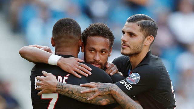 Mbappé, Neymar e Icardi: o trio ofensivo do PSG marcou cinco gols nos 9 a 0 sobre o Le Havre