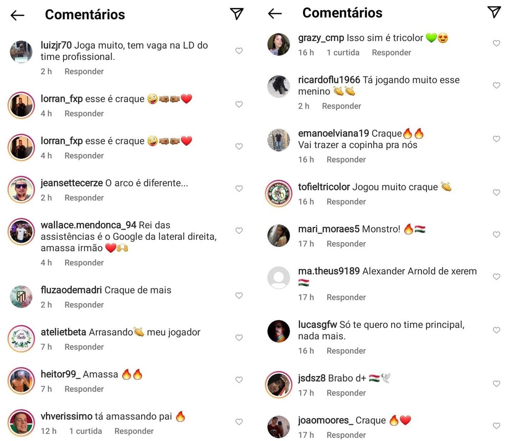 Torcedores invadiram Instagram de Jhonny e encheram a caixa de comentários da última foto postada — Foto: Reprodução / Instagram