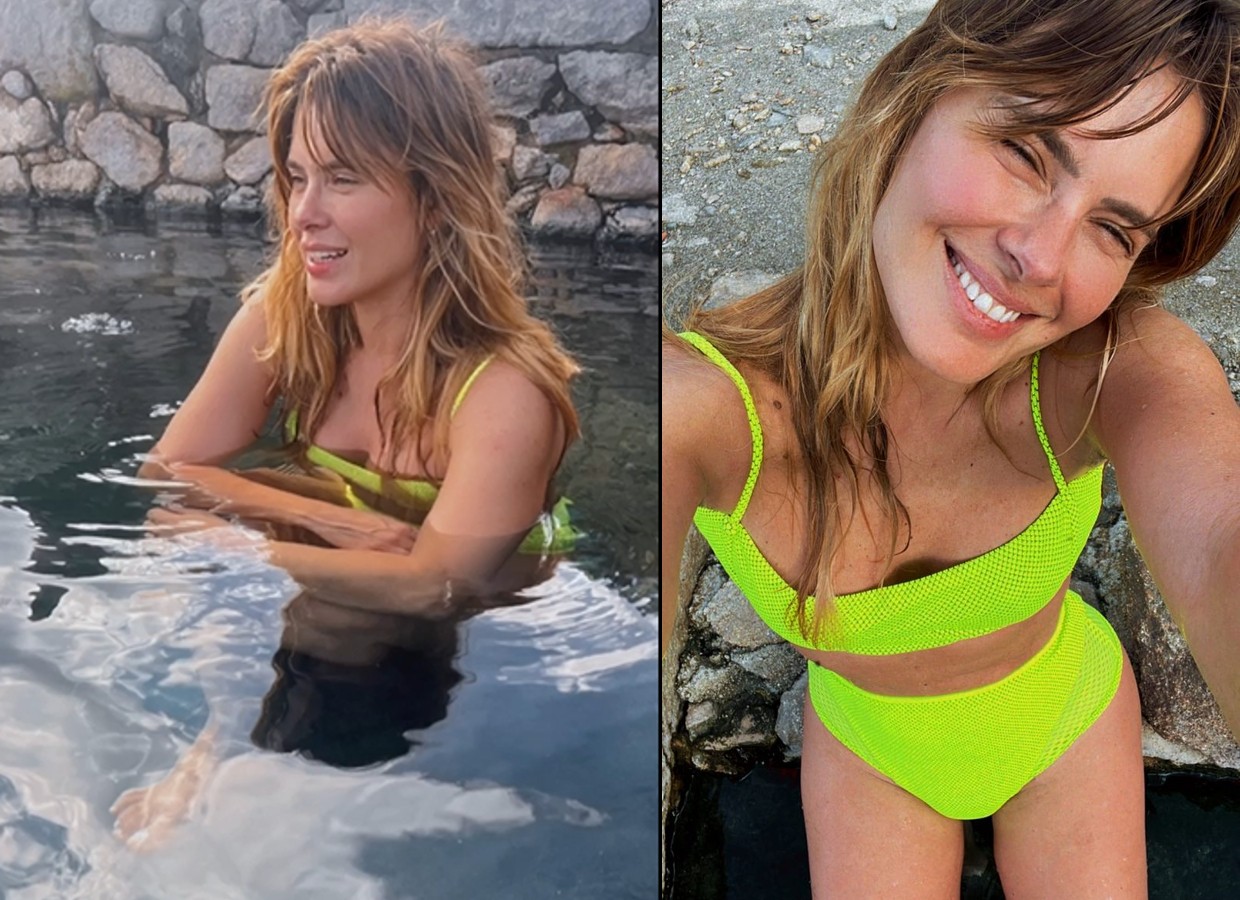 Carolina Dieckmann visita cachoeira de água quente em dia frio em Portugal na companhia do filho, José (Foto: Reprodução/Instagram)