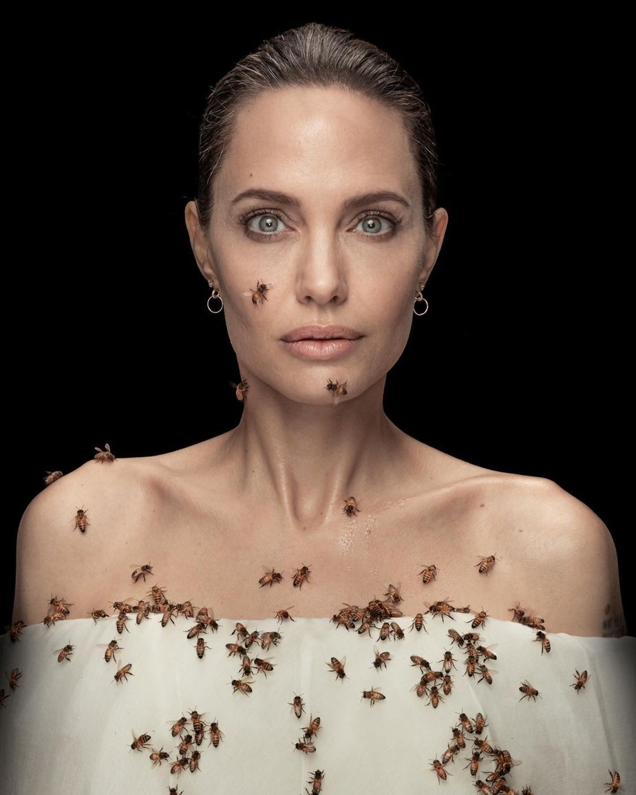 No Dia Mundial das Abelhas, Angelina Jolie posa coberta dos insetos e pede sua conservação