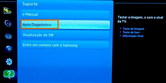 Abra o item de auto diagnóstico para fazer os testes de imagem e som na Smart TV Samsung (Foto: Reprodução/Barbara Mannara)