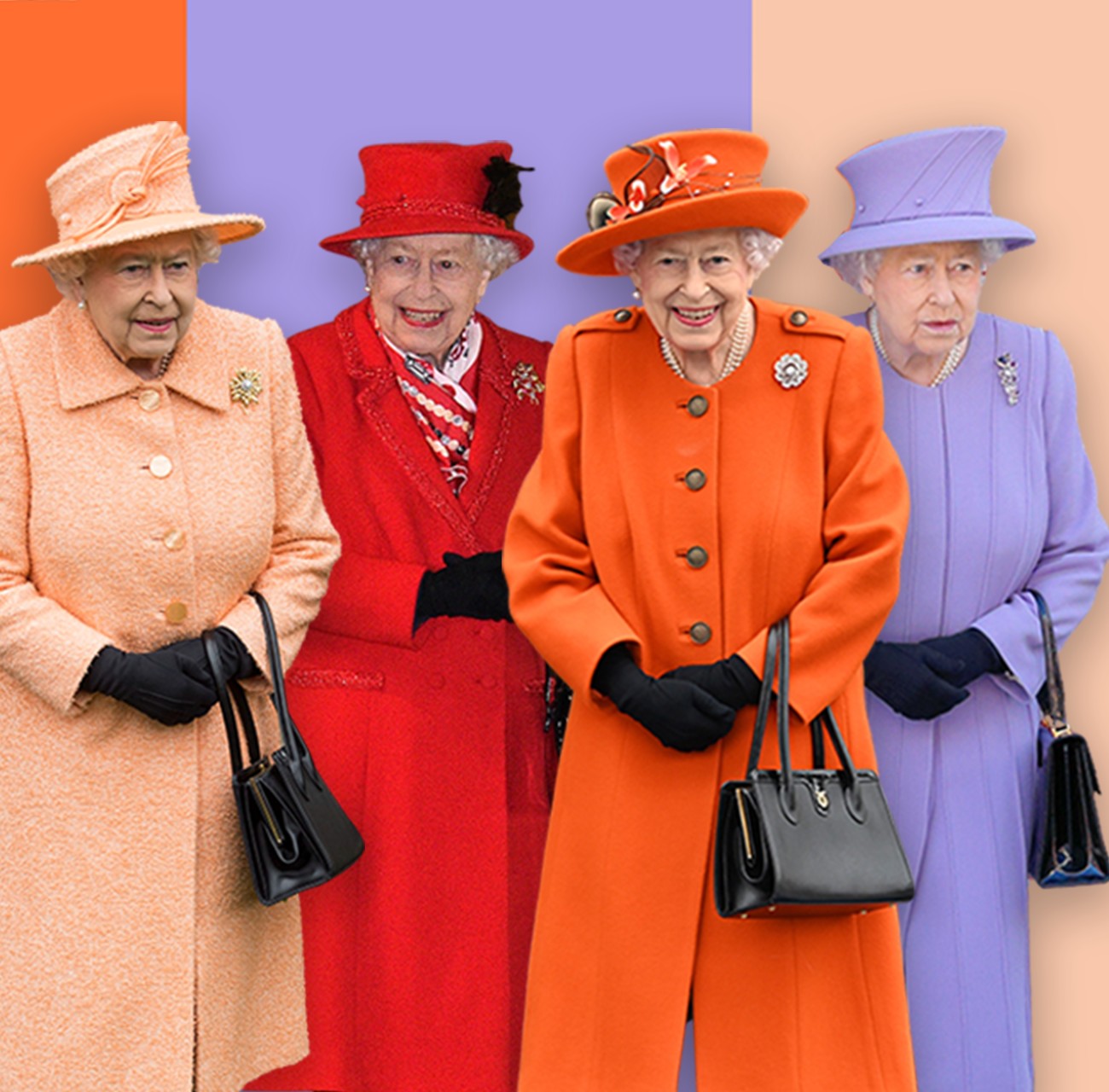 Rainha Elizabeth 2ª com casacos e chapéus da mesma cor (Foto: BBC News)