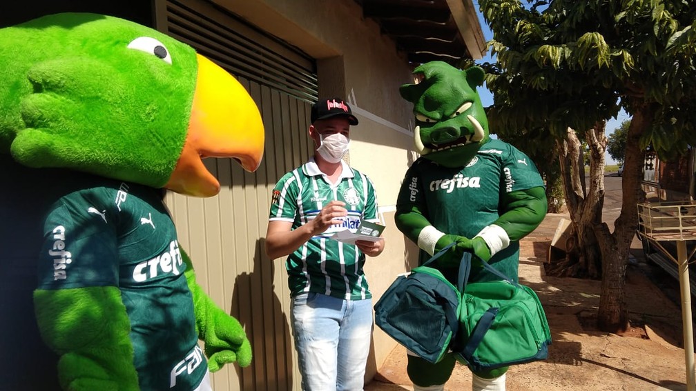 Palmeiras faz homenagem a torcedor de Macatuba que perdeu esposa grávida com Covid-19 — Foto: Alexandre Azank/TV TEM