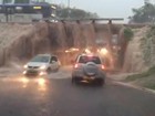 Chuva transforma tesourinha de Brasília em 'cachoeira'; veja vídeo