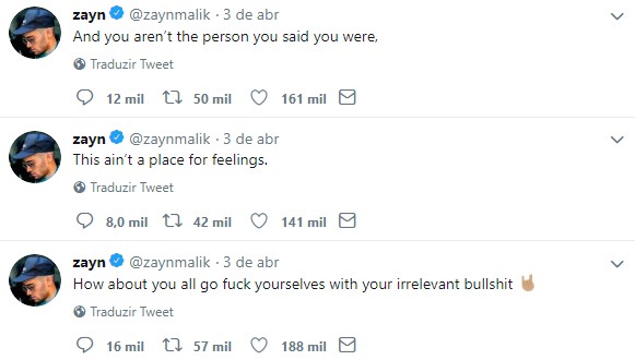 Tweets de Zayn Malik  (Foto: Reprodução/Twitter)