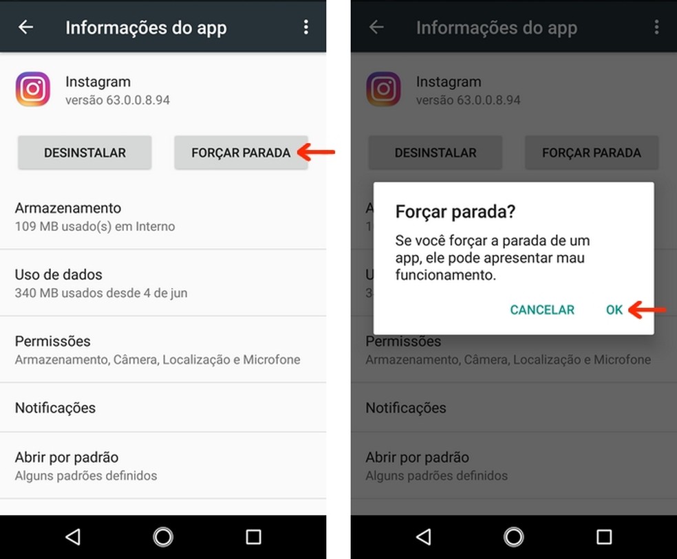 Forçar parada do Instagram pode corrigir problemas do app no Android — Foto: Reprodução/Raquel Freire