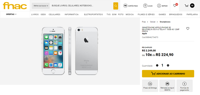 Telefone da Apple ficou mais caro durante a Black Friday (Foto: Reprodução/Fnac)
