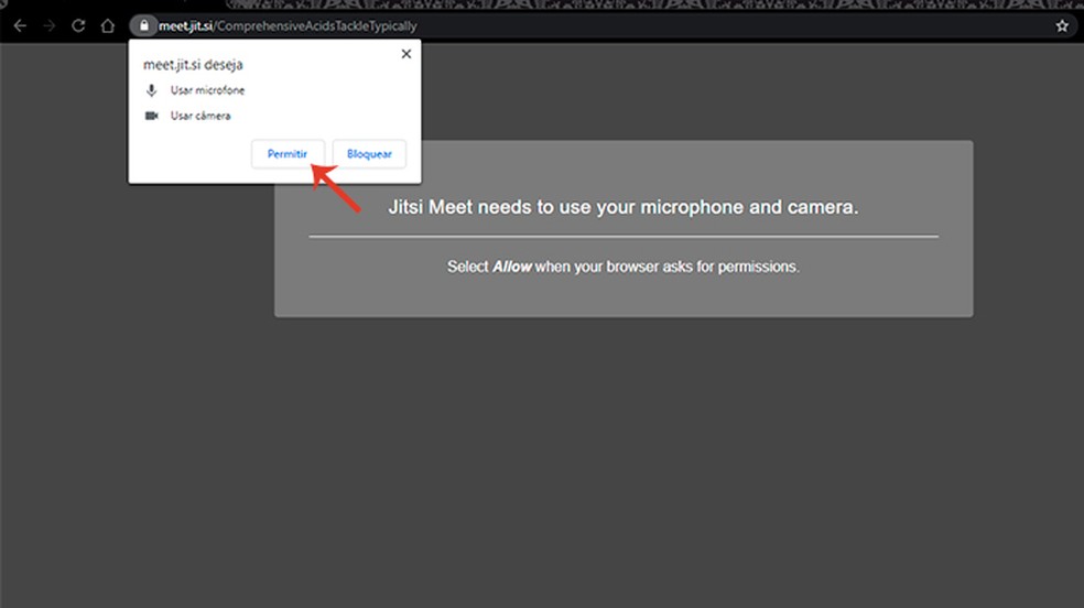 Permita que o Jitsi Meet acesse a câmera e o microfone de seu dispositivo — Foto: Reprodução/Caroline Doms