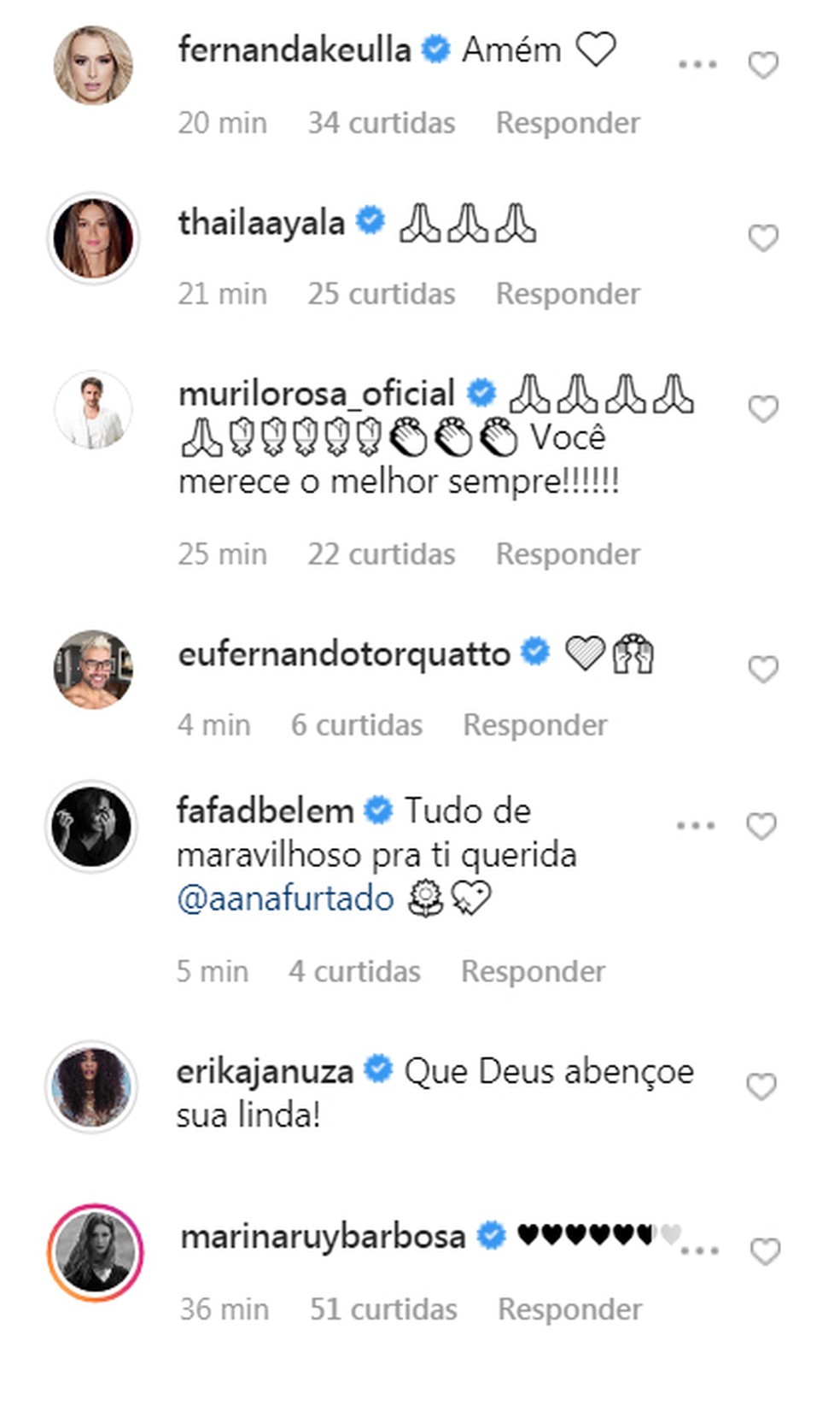 Famosos comentam o fim do tratamento de Ana — Foto: Reprodução / Instagram