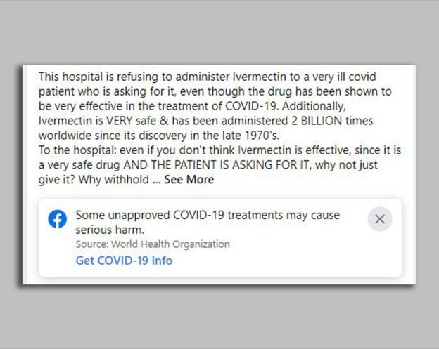Uma postagem no Facebook reclama que um hospital não está tratando um paciente muito doente com ivermectina, apesar de o medicamento ser seguro e eficaz e o paciente pedir por ele (Foto: Reprodução)