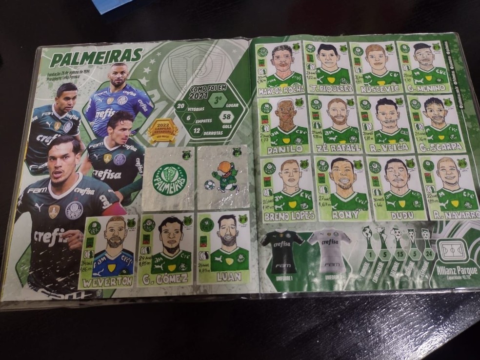 Time do Palmeiras completo por figurinhas desenhadas de Rafael Caldeira — Foto: Rafael Caldeira