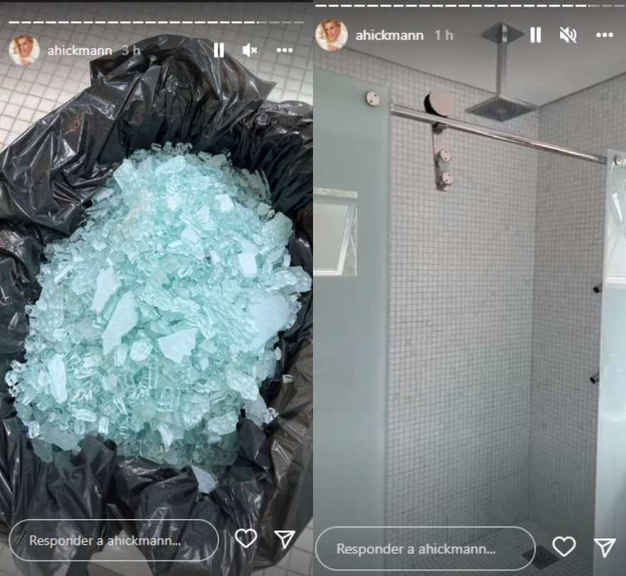 Ana Hickmann mostrou fragmentos de vidro e box sem a porta (Foto: Reprodução/Instagram)