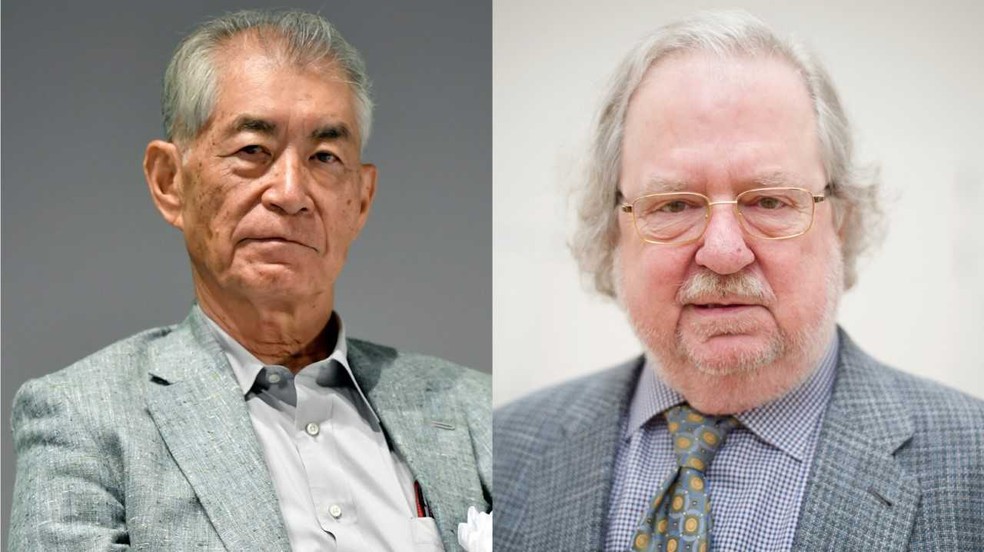 O japon&Atilde;&ordf;s Tasuku Honjo e o americano James P. Allison, que dividem o Nobel de Medicina 2018 &acirc;?? Foto: Ryosuke Ozawa/Kyodo News via AP e Christoph Schmidt/dpa via AP