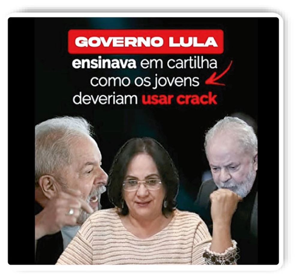 Damares publicou um vÃ­deo em que acusa o governo Lula de ter criado uma "cartilha" para estimular o uso de crack. â Foto: ReproduÃ§Ã£o