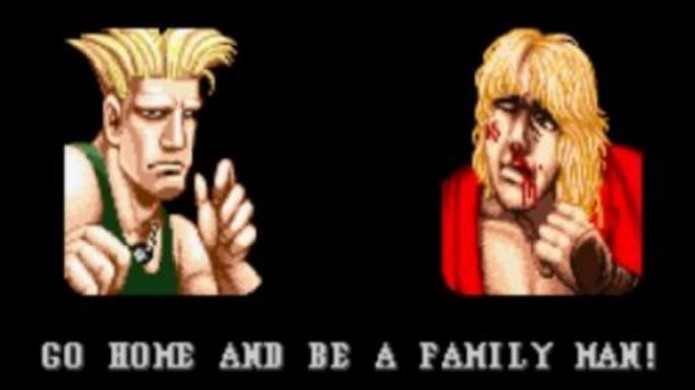 Ken ouve a frase de vitória Vá para casa e seja um homem de família de Guile em Street Fighter 2 (Foto: Reprodução/Pixel Bedlam)