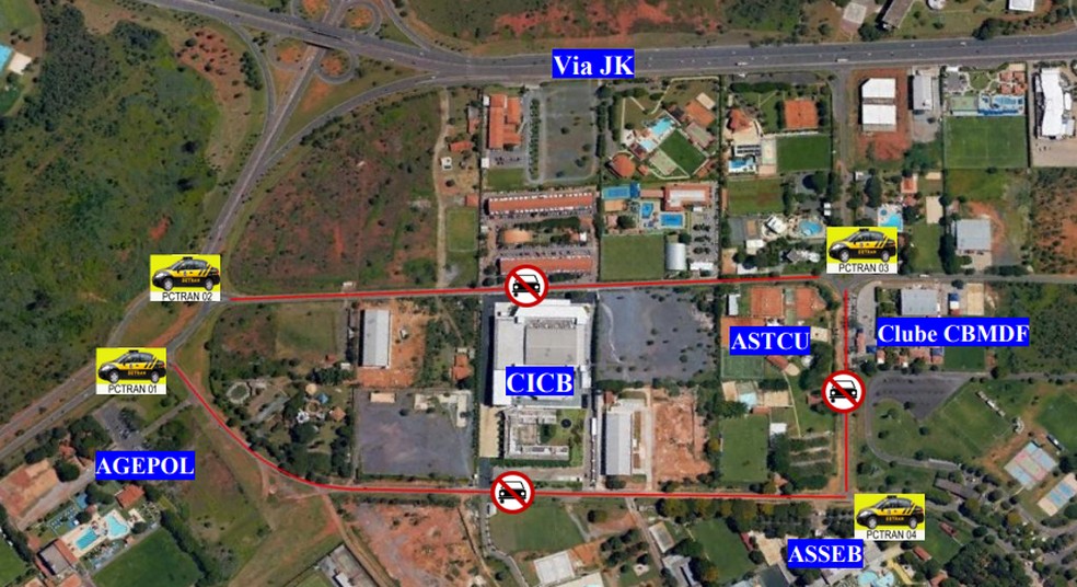 Mapa mostra mudanças no trânsito de Brasília durante XI Cúpula do Brics — Foto: Detran-DF/Reprodução