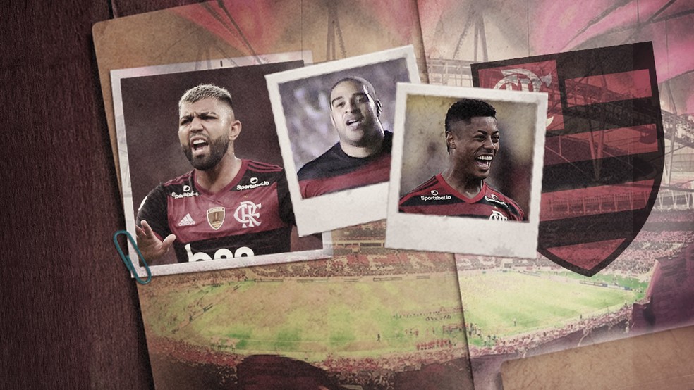 Trio de ataque da galera foi formado por Adriano, Bruno Henrique e Gabigol — Foto: Info Esporte