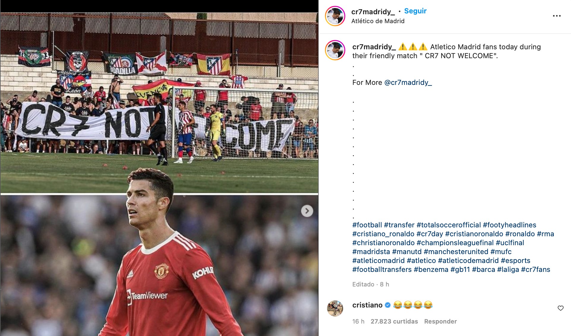 Cristiano Ronaldo se manifestou em suas redes sociais (Foto: Reprodução / Instagram)