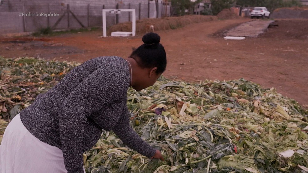 Claudionice busca restos de alimentos no descarte de feira livre em São Paulo — Foto: Profissão Repórter